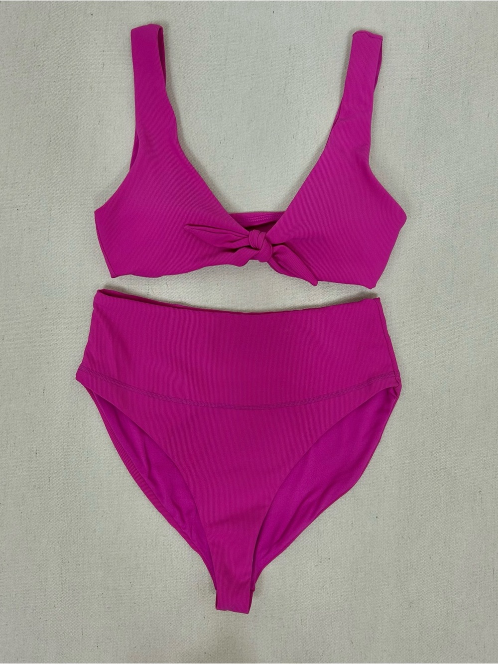Wilo The Label Hot Pink Knot-Front Bandeau Bikini Set NWOT